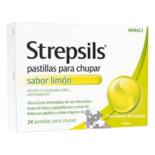Strepsils 24 pastillas para chupar sabor limon.